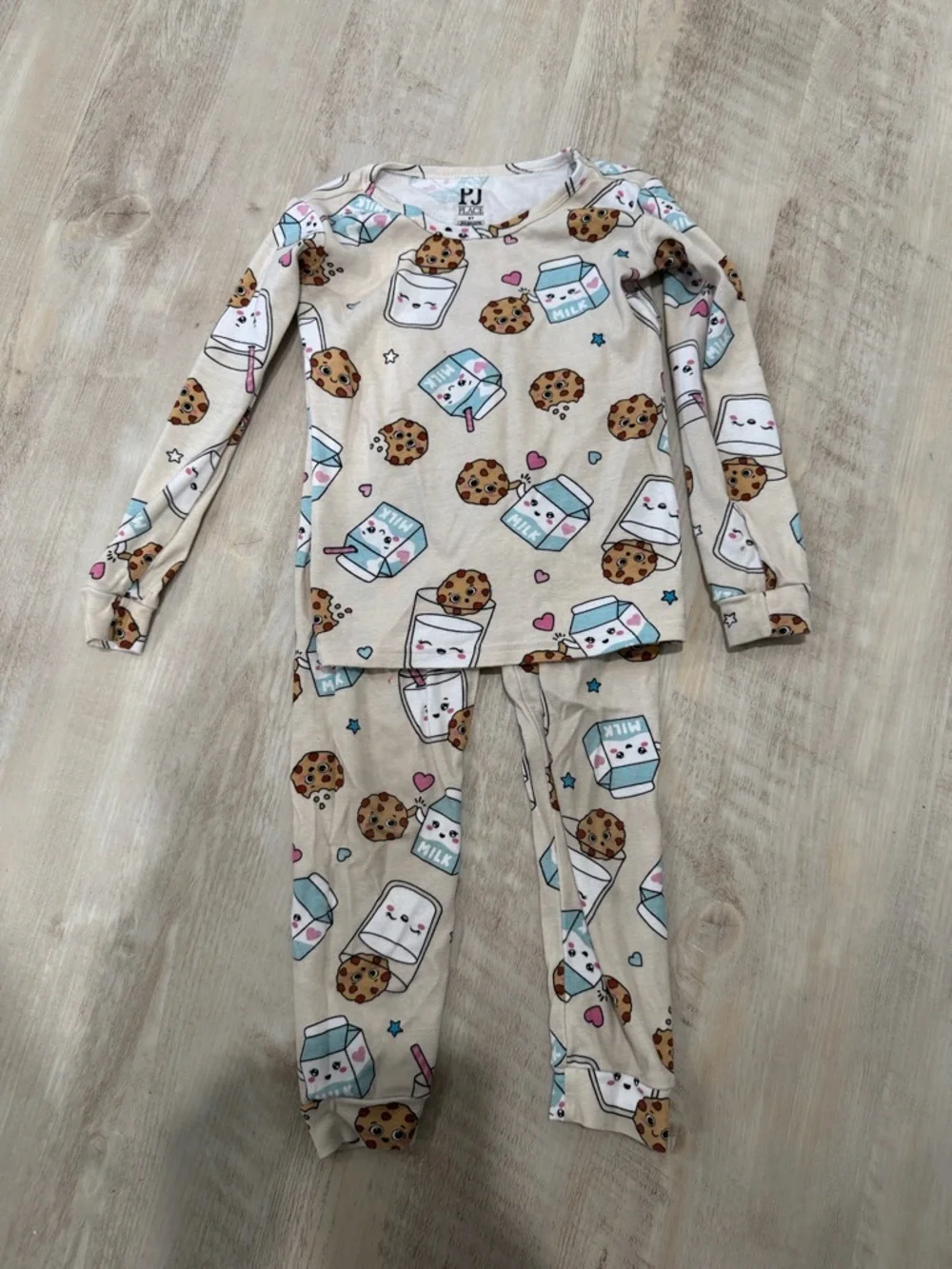 The Children's Place Cream Milk & Cookie Pajama Set - Blue & Brown Accents